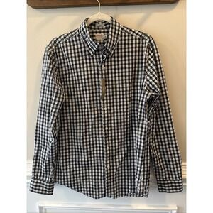 J. Crew Secret Wash Cotton Poplin‎ Shirt Mens M Black White Plaid Slim NWT BW451